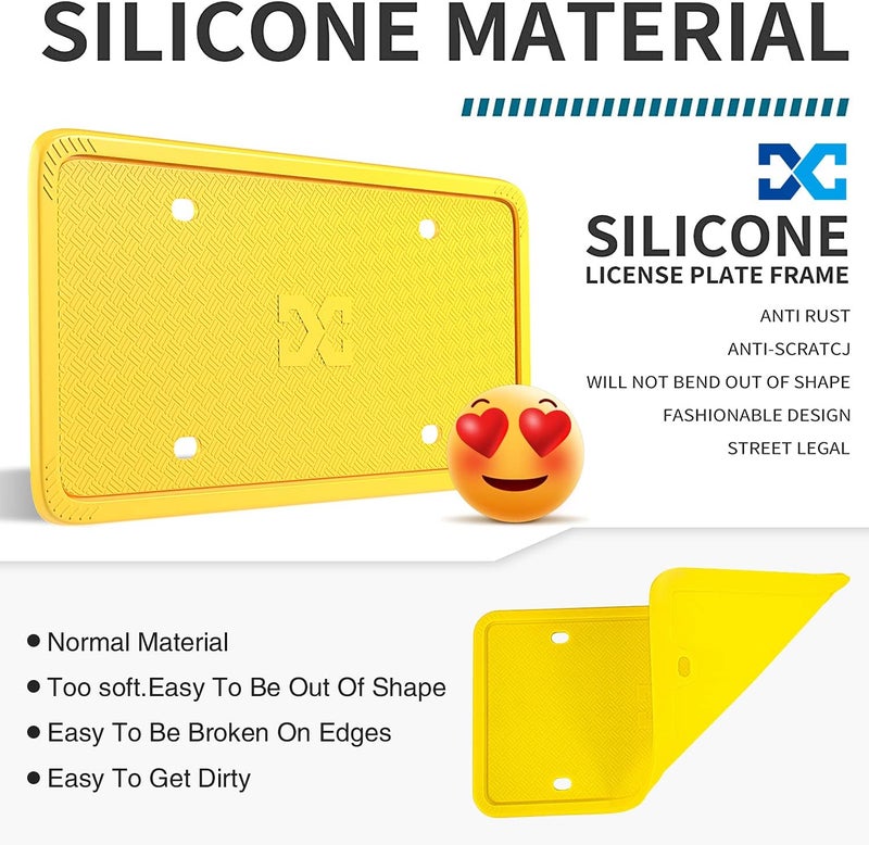 XCLPF Silicone License Plate Frame Covers 2 Pack- Front and Back Car Plate Bracket Holders. Rust-Proof, Rattle-Proof, Weather-Proof (Yellow) - Image 3